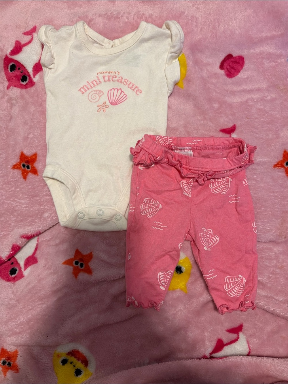 Carter's Pink Shell-Print Pants with Cream 'Mini Treasure' Bodysuit